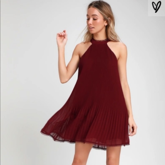red pleated swing dress
